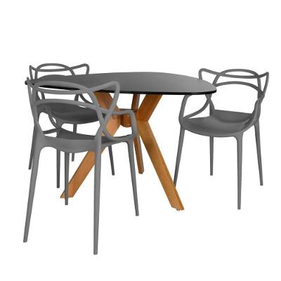Conjunto Mesa De Jantar Orgânica Nina 120cm Preta Com 3 Cadeiras Allegra - Cinza Escuro