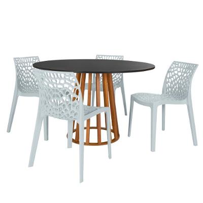 Conjunto Mesa De Jantar Redonda Talia Amadeirada Preta 120cm Com 4 Cadeiras Gruvyer - Cinza