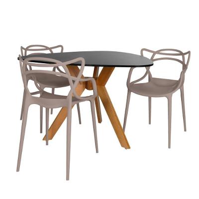 Conjunto Mesa De Jantar Orgânica Nina 120cm Preta Com 3 Cadeiras Allegra - Fendi
