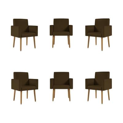 Kit 6 Poltronas Nina Decorativa Recepção Sala Oferta Courino Cor:courino Marrom