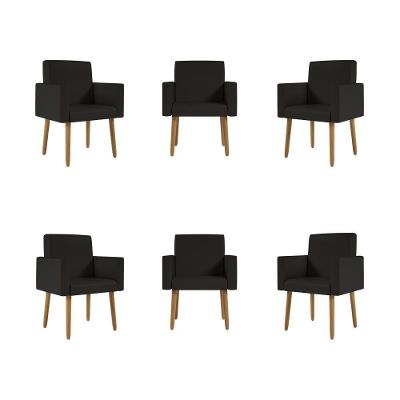 Kit 6 Poltronas Nina Decorativa Recepção Sala Oferta Courino Cor:courino Preto