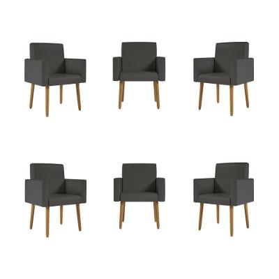 Kit 6 Poltronas Nina Decorativa Recepção Sala Oferta Courino Cor:courino Cinza