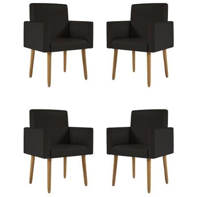 Kit 4 Poltronas Nina Decorativa Recepção Sala Oferta Courino Cor:courino Preto