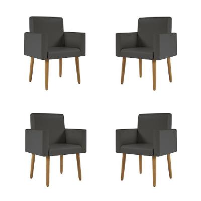 Kit 4 Poltronas Nina Decorativa Recepção Sala Oferta Courino Cor:courino Cinza