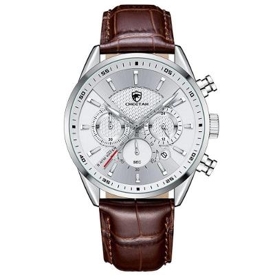 Relógio Quartzo Casual Masculino Impermeável, Data Cheetah Prata