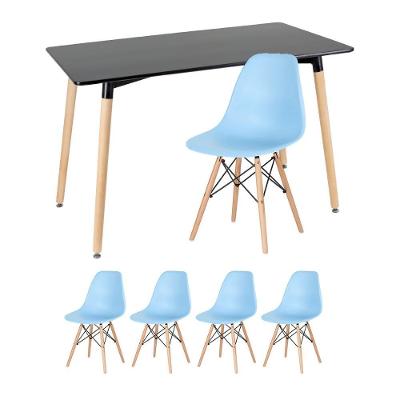 Mesa Retangular 60 X 120 Cm Preto + 4 Cadeiras Azul Claro