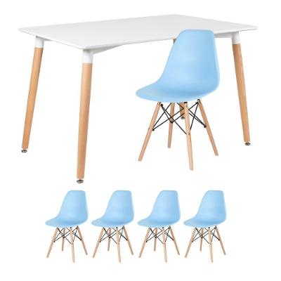 Mesa Retangular 80 X 120 Cm Branco + 4 Cadeiras Azul Claro