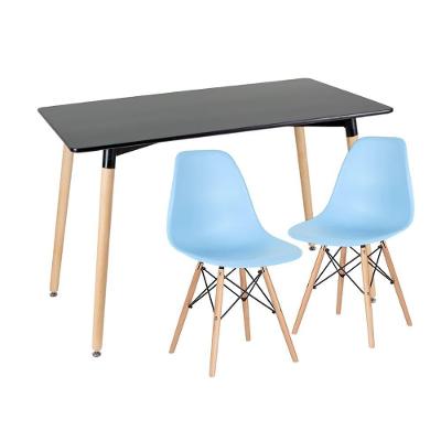 Kit - Mesa De Jantar Retangular Eames 60 X 120 Cm Preto + 2 Cadeiras Eiffel Dsw Azul Claro