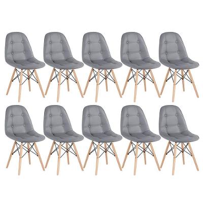 Kit - 10 X Cadeiras Estofadas Eames Eiffel Botonê - Base De Madeira Clara - Cinza Escuro