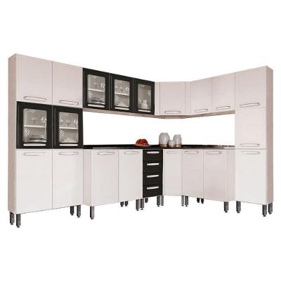 Cozinha Completa Evidence 8 Peças (3 Armários + 3 Balcões + 2 Paneleiros) C8P23 Branco/Preto - Bertolini
