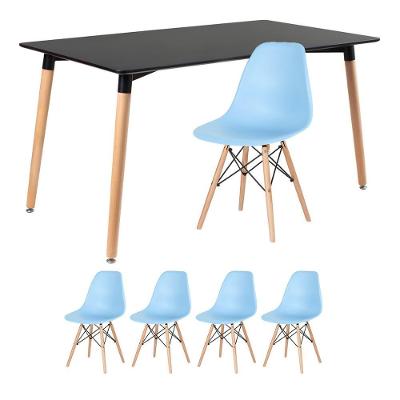 Mesa Retangular 80 X 140 Cm Preto + 4 Cadeiras Azul Claro