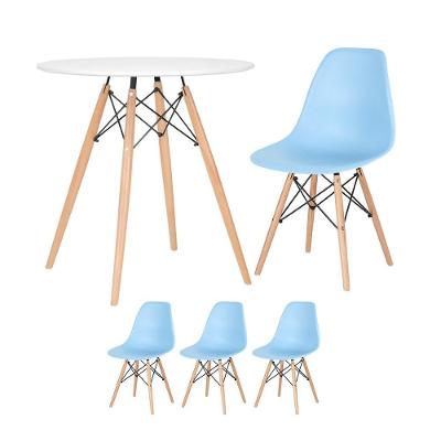 Mesa Redonda Eames 70 Cm Branco + 3 Cadeiras Eiffel Dsw Azul Claro