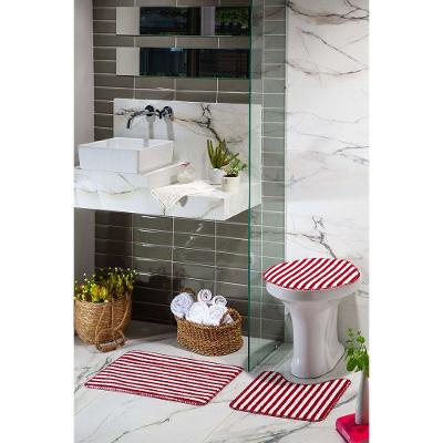 Kit Tapete 3 Peças Listras Vermelho Slim 