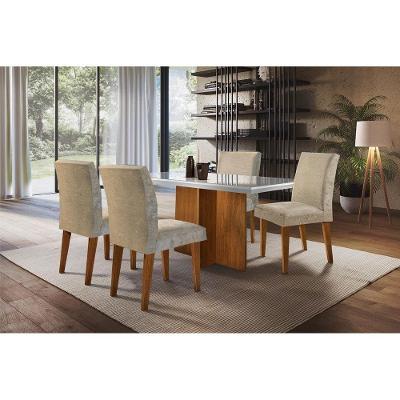 Kit Mesa Berlim C- Tampo Vidro Canto Reto 120cm + 6 Cadeiras Imbuia Chocolate