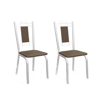 Kit 2 Cadeiras Sala Jantar Florença 2C005  2 Un Cromado/Courano Marrom - Kappesberg