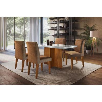Kit Mesa Berlim Tampo Vidro Canto Reto 120cm + 6 Cadeiras Imbuia Chocolate