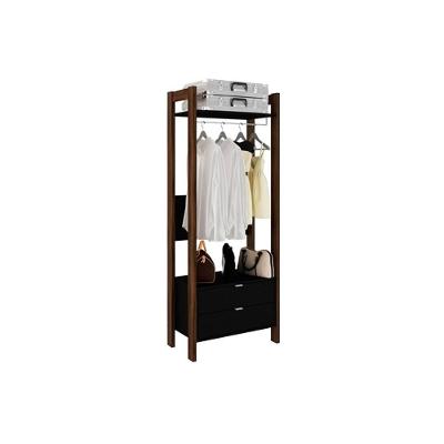 Closet de Quarto AZ1011 Armário Alto c/ 1 Prateleira e 2 Gavetas Preto/Nogal - Tecno Mobili