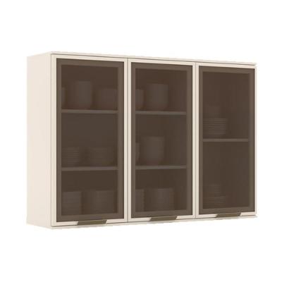 Armário Aéreo Cozinha Modulado Connect C- 3 Portas De Vidro 120cm Off White - Henn