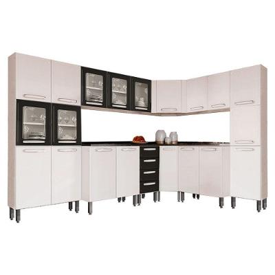 Kit de Cozinha Completa 8 Peças Evidence  (3 Armários + 3 Balcões + 2 Paneleiros) C8P22 Branco/Preto - Bertolini