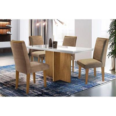 Sala de Jantar Completa Berlim 120Cm + 4 Cadeiras Lunara Imbuia Chocolate Capuccino