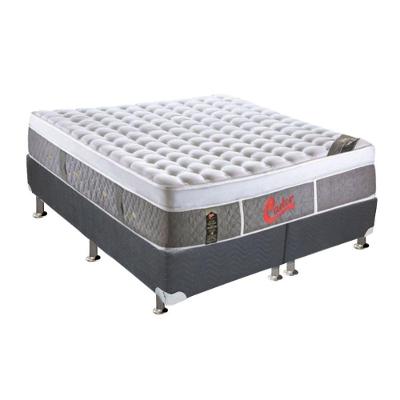 Cama Box King: Colchão Molas Pocket Oxygen New Plush + Base Crc Suede Cinza(193x203)