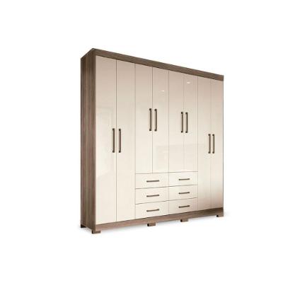 Guarda Roupa Casal 8 Portas e 6 Gavetas c/ Pés Liverpool Castanha/Off White - Santos Andirá