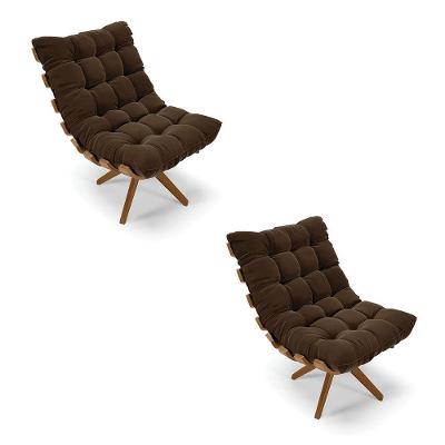 Kit 02 Poltronas Giratória Costela Suede Marrom