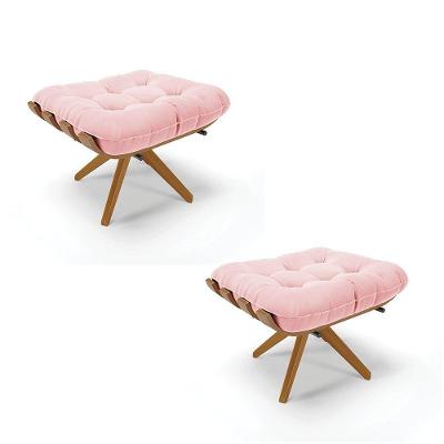 Kit 02 Puffs Giratório Suede Base Madeira Ma25 - D'rossi Rosa Bebê