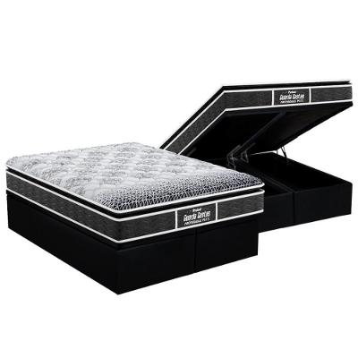 Cama Box Baú Queen: Colchão Ortopédico Probel D28 / EP Guarda Costas PróMiddle Plus Pillow Top + Base CRC Suede Black(158x198)
