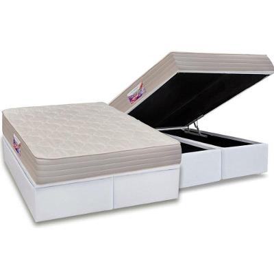 Cama Box Baú Queen: Colchão Espuma Herval  Top + Base CRC Courano Branco(158x198)