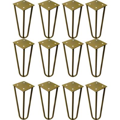Kit 12 Pés De Metal 25 Cm Harpin Legs Rack E Puffs Dourado