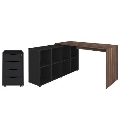 Mesa Escrivaninha Em L Eron E Gaveteiro Com Rodízios Mity A06 Ipê Preto Mpozenato