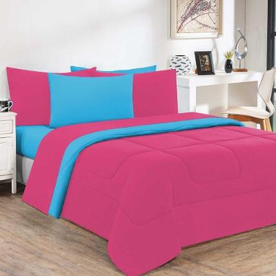 Kit Edredom + Jogo De Lençol Malha 100% Algodão Gran Moratta 4 Peças Solteiro - Pink -azul Turquesa.