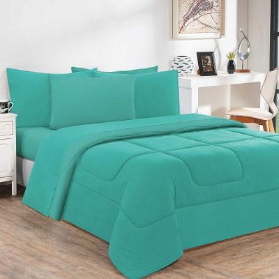 Kit Edredom + Jogo De Lençol Malha 100% Algodão Gran Moratta 4 Peças Solteiro - Verde Jade-verde Jade.