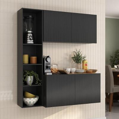 Armário De Cozinha Compacta Com Balcão Linea Fit 4 Portas Multimóveis Mp2218 Preto Preto