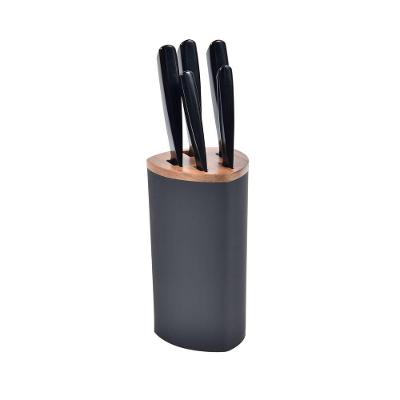 Bloco De Facas Detalhe Acácia 5 Peças Aço Inox Kenya Preto