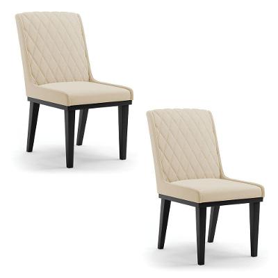 Cadeira Sala De Jantar Base Madeira Preto Kit 2 Sofia Suede Bege D03 - D'rossi