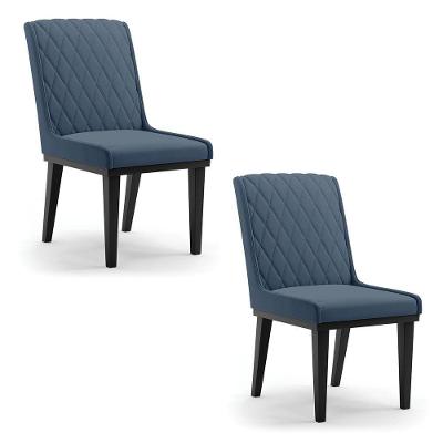 Cadeira Sala De Jantar Base Madeira Preto Kit 2 Sofia Suede Azul Marinho D03 - D'rossi