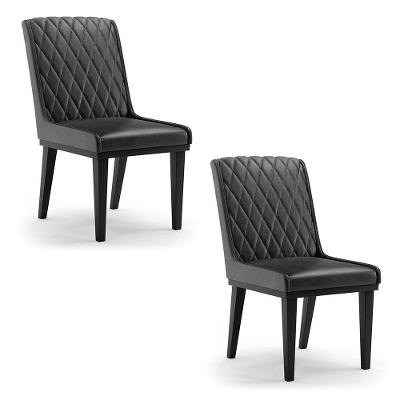 Cadeira Sala De Jantar Base Madeira Preto Kit 2 Sofia Sintético Pu D03 - D'rossi Cor Preto