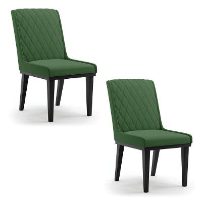 Cadeira Sala De Jantar Base Madeira Preto Kit 2 Sofia Suede Verde D03 - D'rossi