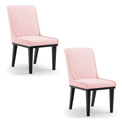 Cadeira Sala De Jantar Base Madeira Preto Kit 2 Sofia Suede Rosa Bebê D03 - D'rossi