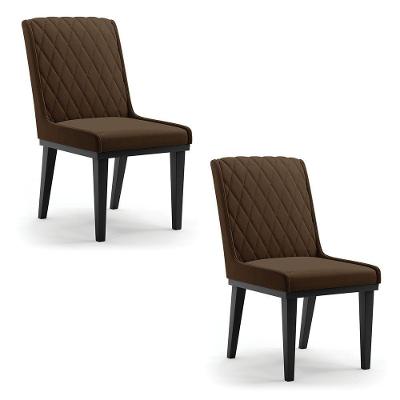 Cadeira Sala De Jantar Base Madeira Preto Kit 2 Sofia Suede Marrom D03 - D'rossi