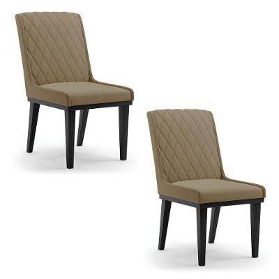Cadeira Sala De Jantar Base Madeira Preto Kit 2 Sofia Suede Marrom Rato D03 - D'rossi