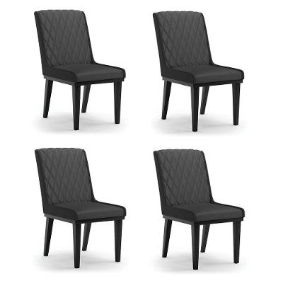 Cadeira Sala De Jantar Base Madeira Preto Kit 4 Sofia Sintético D03 - D'rossi Cor Preto