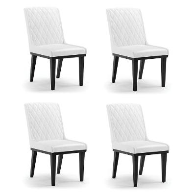 Cadeira Sala De Jantar Base Madeira Preto Kit 4 Sofia Sintético Pu Branco D03 - D'rossi