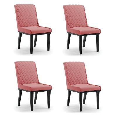 Cadeira Sala De Jantar Base Madeira Preto Kit 4 Sofia Suede D03 - D'rossi Cor Rose