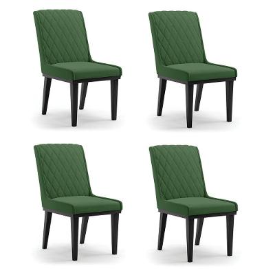 Cadeira Sala De Jantar Base Madeira Preto Kit 4 Sofia Suede Verde D03 - D'rossi
