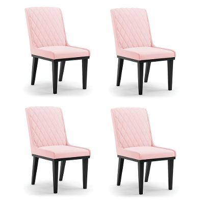 Cadeira Sala De Jantar Base Madeira Preto Kit 4 Sofia Suede Rosa Bebê D03 - D'rossi