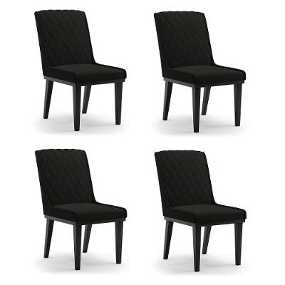 Cadeira Sala De Jantar Base Madeira Preto Kit 4 Sofia Suede Preto D03 - D'rossi