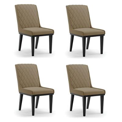 Cadeira Sala De Jantar Base Madeira Preto Kit 4 Sofia Suede Marrom Rato D03 - D'rossi